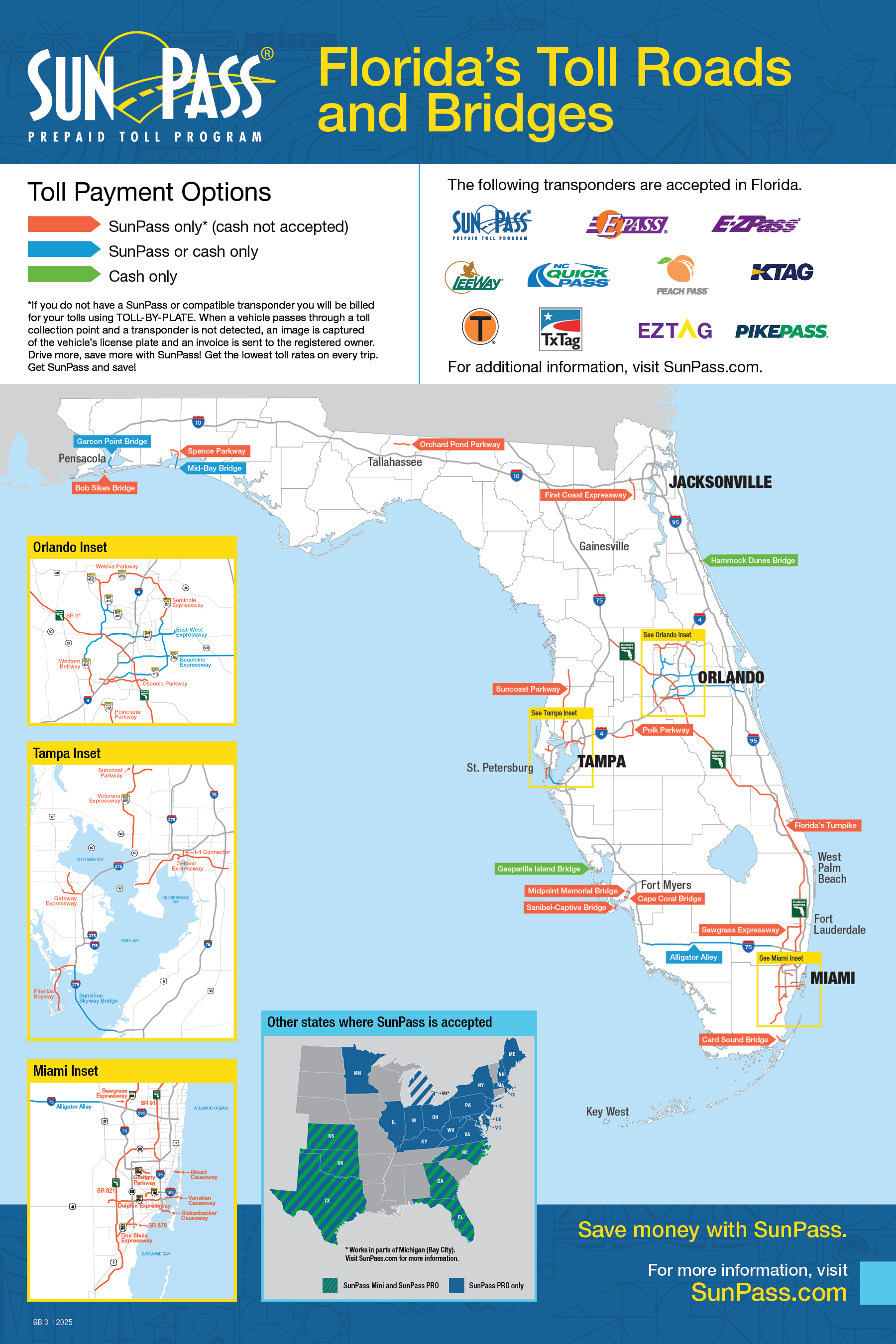 Florida Toll Roads and Bridges map March 2025