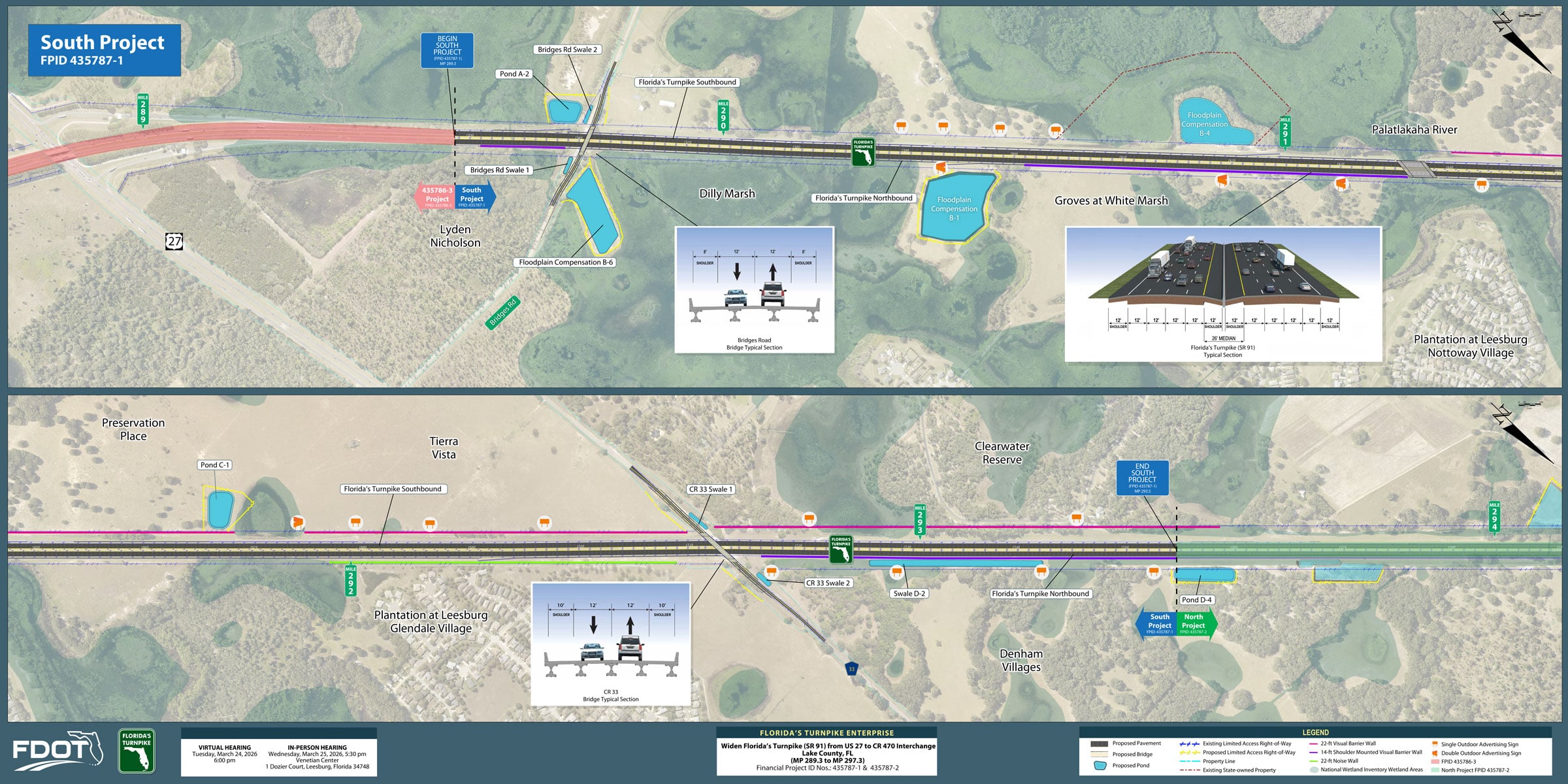 Map layout depicting the South Project along Florida’s Turnpike, showing roads, bridges, and surrounding land features.