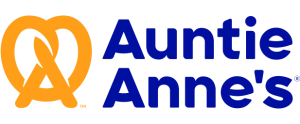 Auntie Anne's logo featuring an orange pretzel icon beside blue text that reads Auntie Anne's.