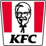 KFC logo featuring a stylized image of a smiling man with glasses and a bow tie, flanked by two red stripes.