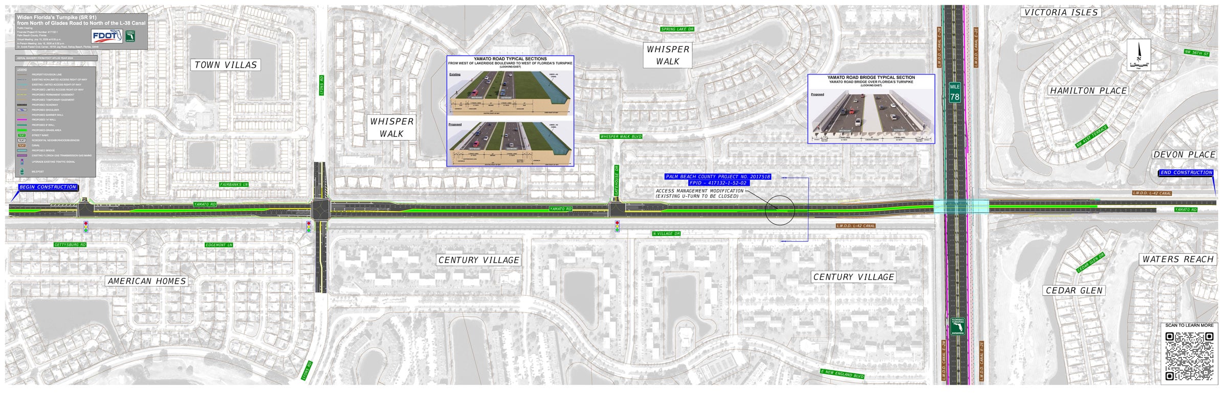 Map detailing the Widening project of Florida's Turnpike, showing adjacent neighborhoods and road changes.