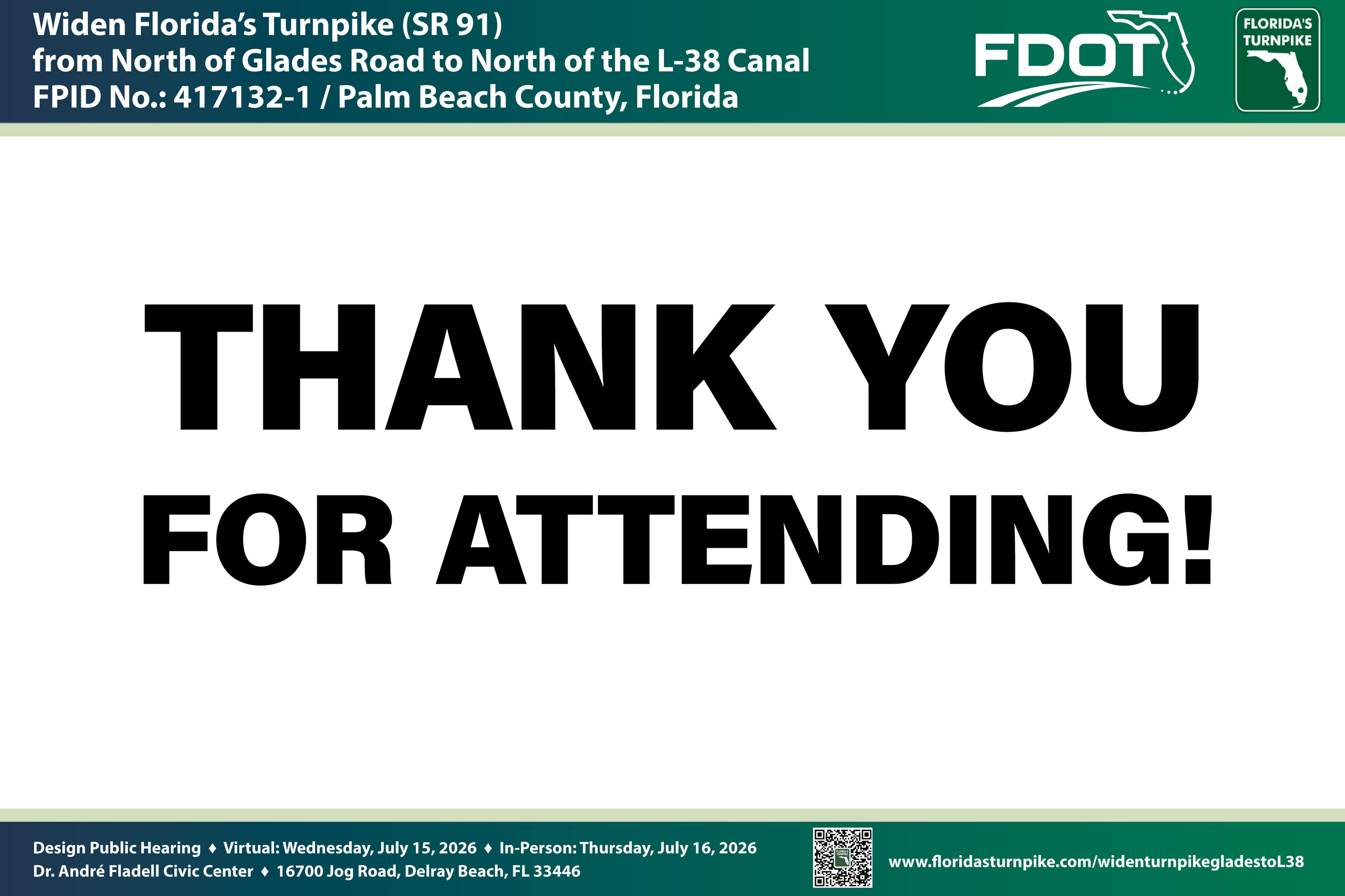 Text on a sign reads: THANK YOU FOR ATTENDING! with event details and logos at the top and bottom.