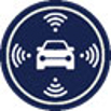 Icon depicting a car with wireless signals emanating from it, representing connected or autonomous vehicle technology.