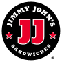 Logo of Jimmy John's featuring JJ in red with the text JIMMY JOHN'S SANDWICHES encircled in black.